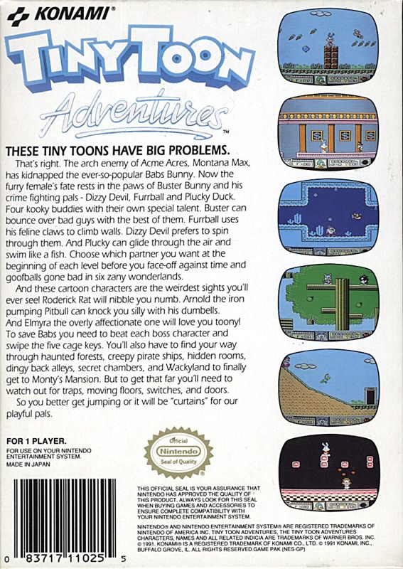 Back Cover for Tiny Toon Adventures (NES)