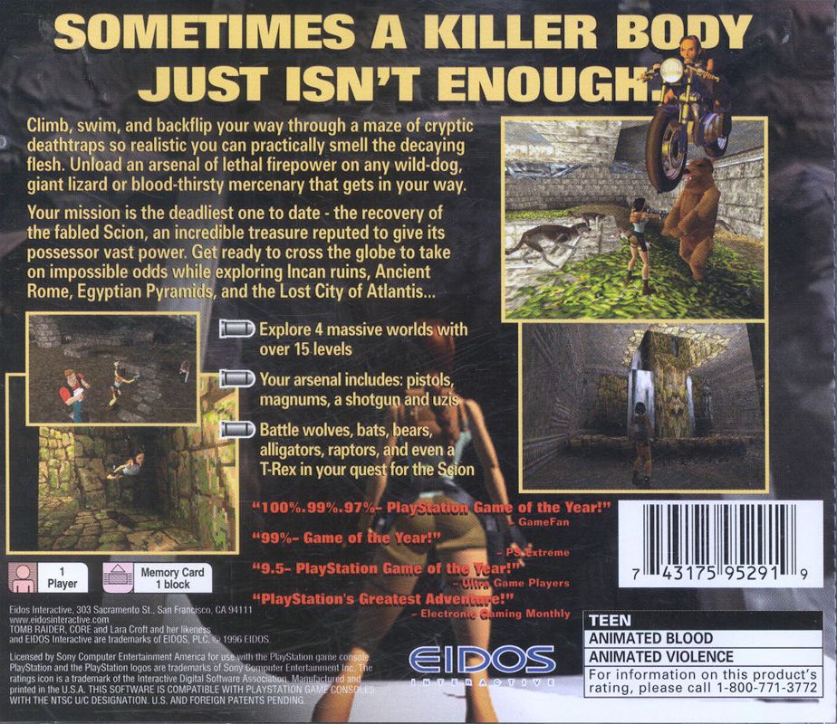 Back Cover for Tomb Raider (PlayStation)