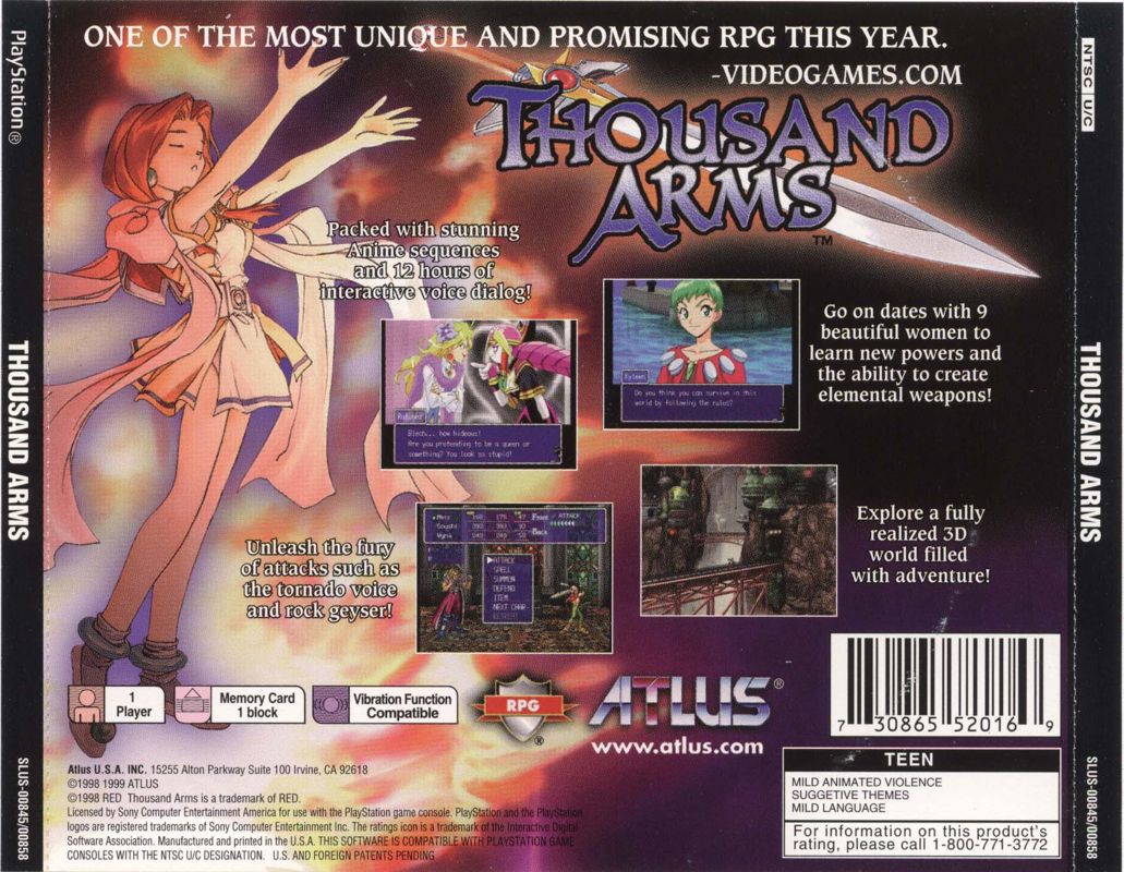 Back Cover for Thousand Arms (PlayStation)