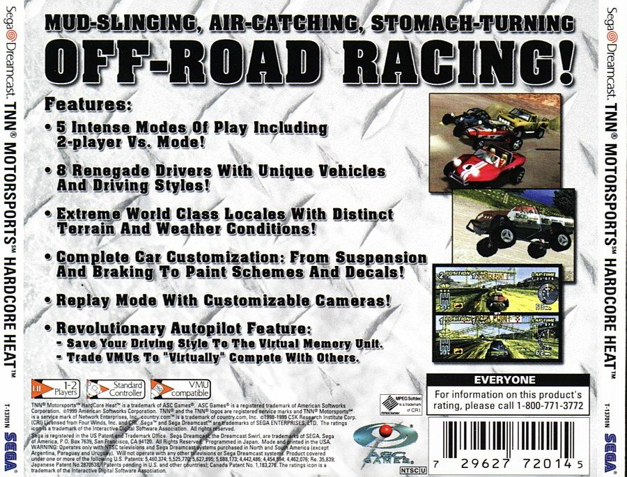 Back Cover for TNN Motorsports Hardcore Heat (Dreamcast)