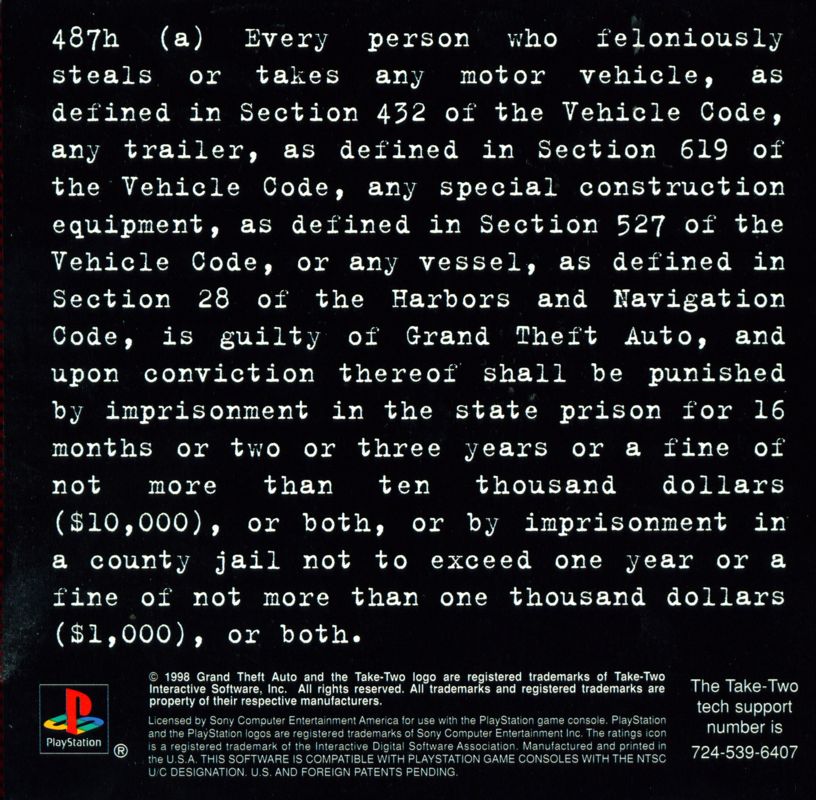 Inside Cover for Grand Theft Auto (PlayStation): Left Side