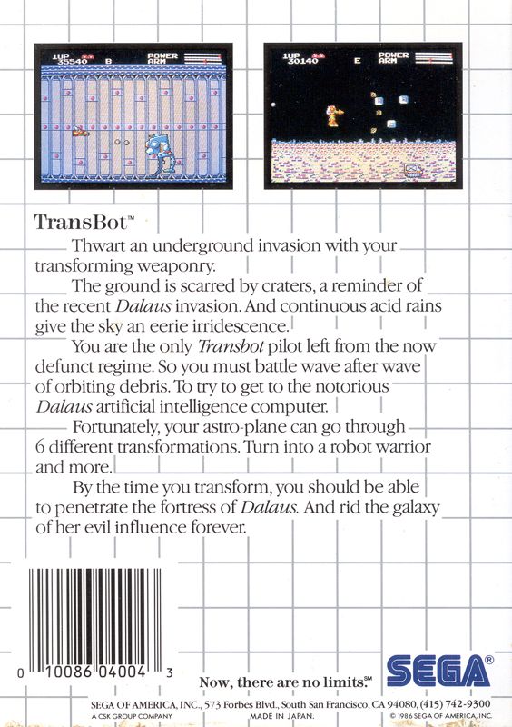 Back Cover for TransBot (SEGA Master System)