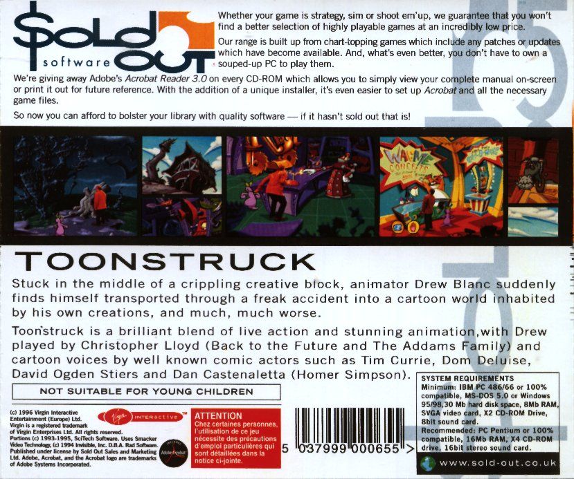 Back Cover for Toonstruck (DOS) (SoldOut Software release)