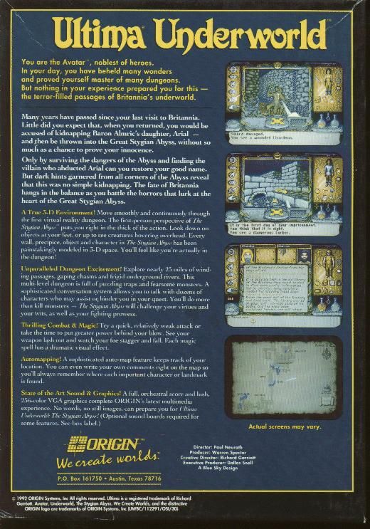Back Cover for Ultima Underworld: The Stygian Abyss (DOS)