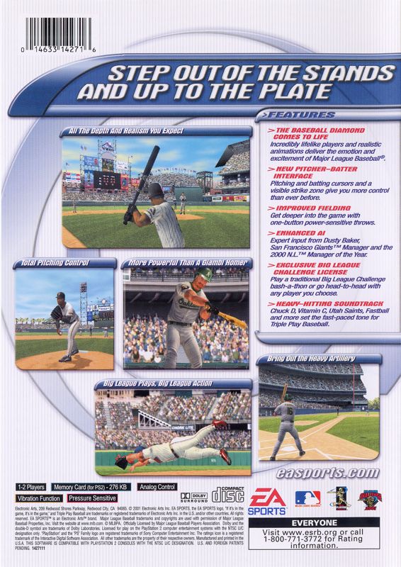 Back Cover for Triple Play Baseball (PlayStation 2)