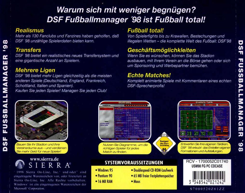 Other for Ultimate Soccer Manager 98 (Windows): Jewel Case - Back