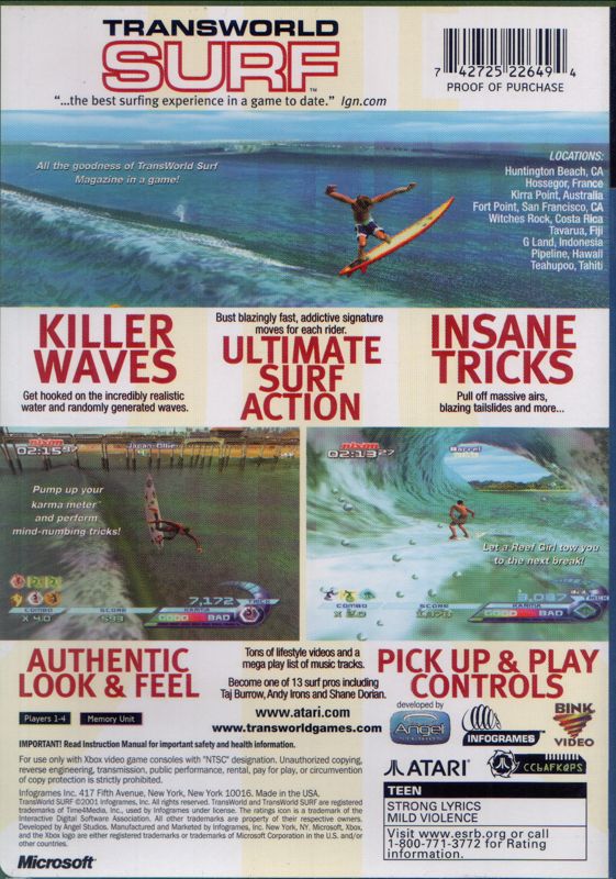 Back Cover for TransWorld Surf (Xbox)