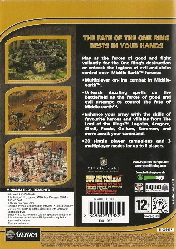 Back Cover for The Lord of the Rings: War of the Ring (Windows) (BestSeller Series release)