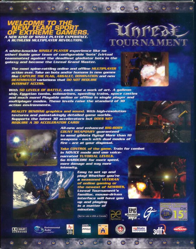 Back Cover for Unreal Tournament (Windows)