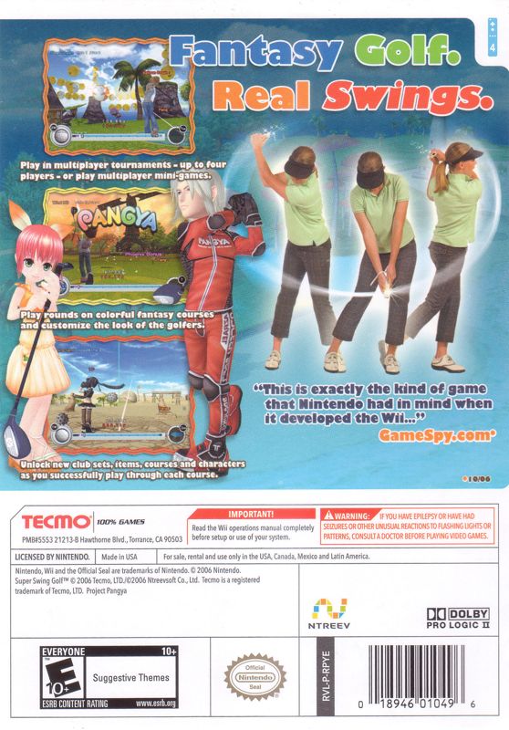 Back Cover for Super Swing Golf (Wii)