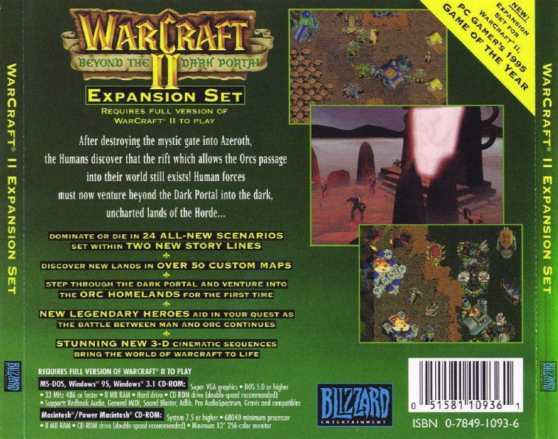 Other for WarCraft II: Beyond the Dark Portal (DOS and Macintosh): Jewel Case - Back