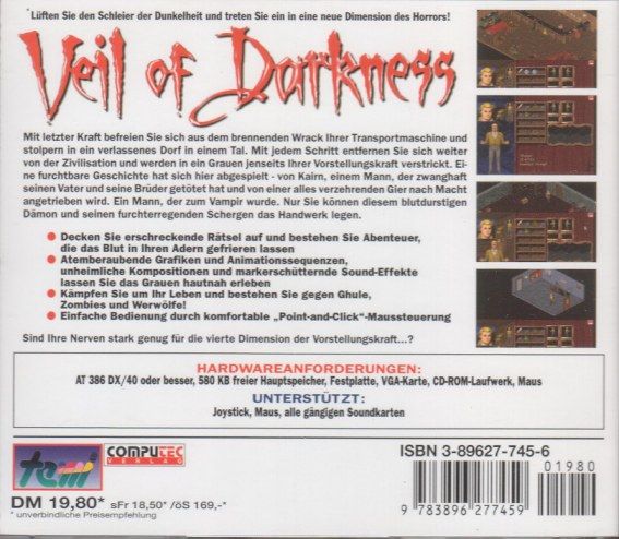 Back Cover for Veil of Darkness (DOS) (Low Budget Release)