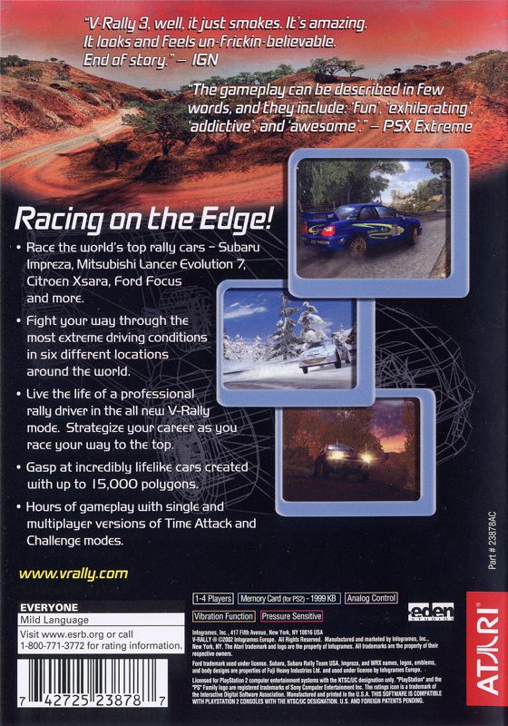 Back Cover for V-Rally 3 (PlayStation 2)