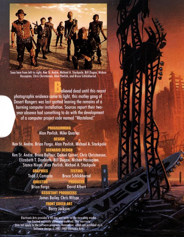 Inside Cover for Wasteland (DOS)
