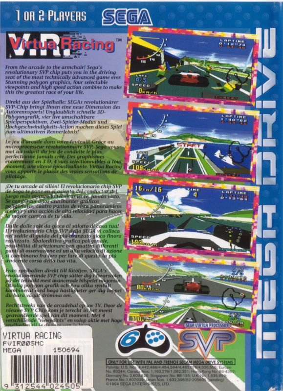 Back Cover for Virtua Racing (Genesis)