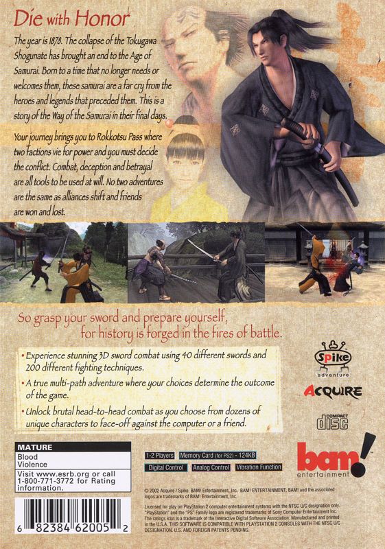 Back Cover for Way of the Samurai (PlayStation 2)
