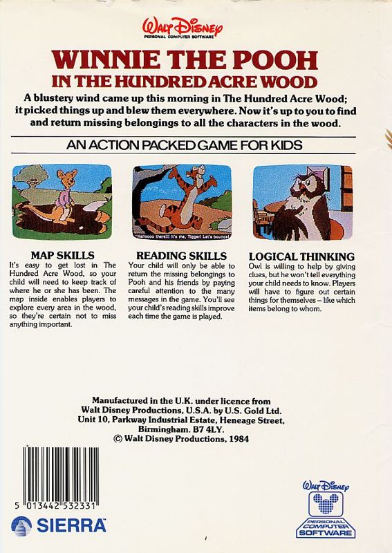 Back Cover for Winnie the Pooh in the Hundred Acre Wood (Commodore 64)