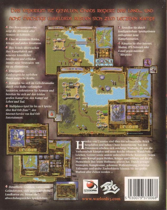 Back Cover for Warlords III: Reign of Heroes (Windows)