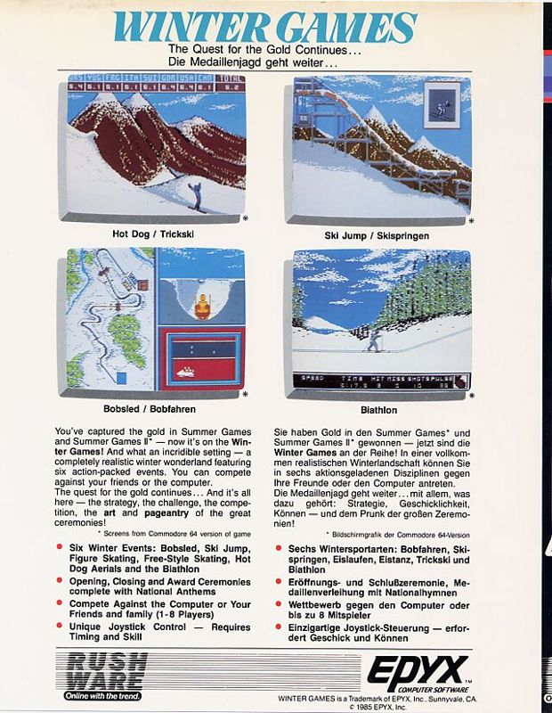 Back Cover for Winter Games (Commodore 64) (Rushware release in plastic box)