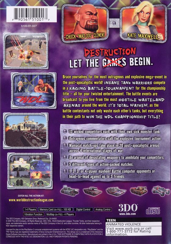 Back Cover for World Destruction League: Thunder Tanks (PlayStation 2)