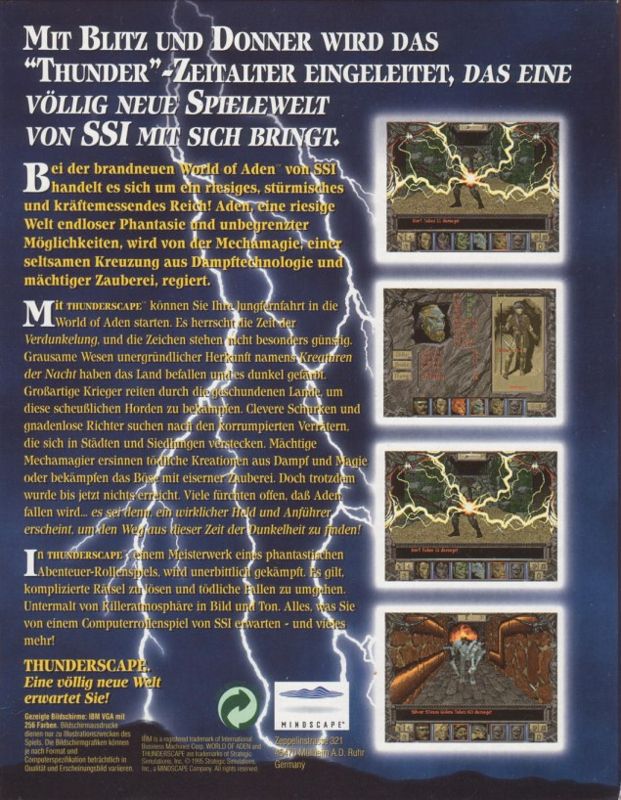 Back Cover for World of Aden: Thunderscape (DOS)