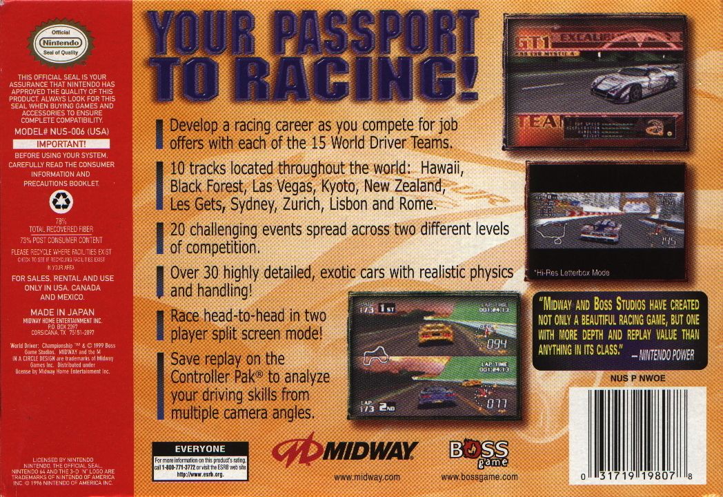 Back Cover for World Driver Championship (Nintendo 64)