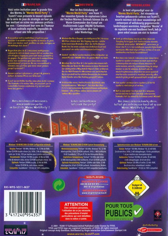 Back Cover for Worms World Party (Windows)