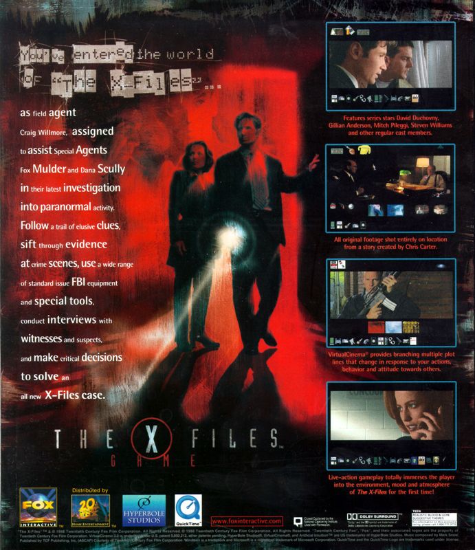 Back Cover for The X-Files Game (Macintosh and Windows)