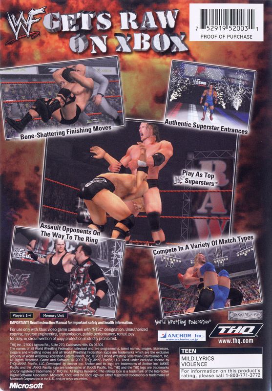 Back Cover for WWF Raw (Xbox)