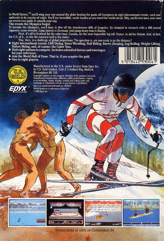 Back Cover for World Games (Commodore 64) (U.S.Gold Release in plastic folder)
