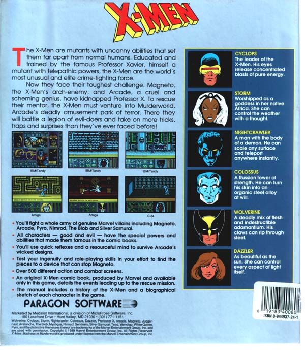 Back Cover for X-Men (DOS) (5.25" Disk release)