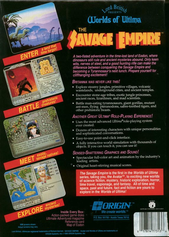 Back Cover for Worlds of Ultima: The Savage Empire (DOS)