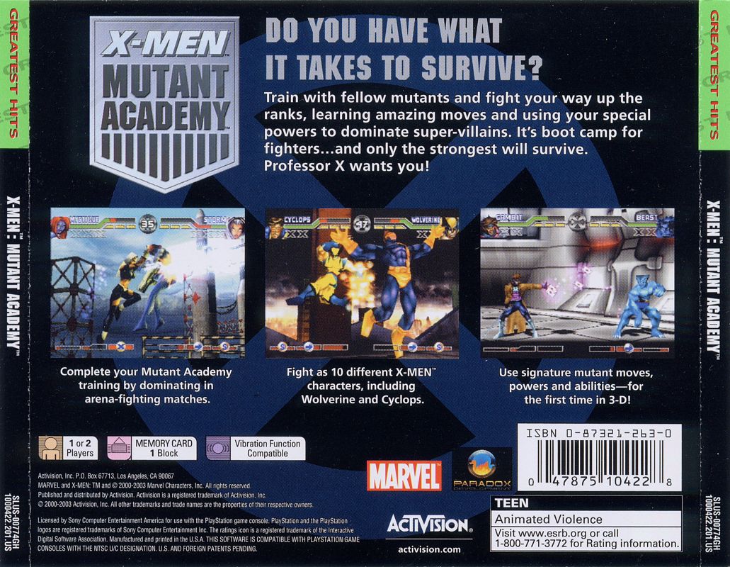Back Cover for X-Men: Mutant Academy (PlayStation) (Greatest Hits Release)