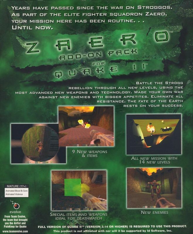 Back Cover for Zaero for Quake II (Windows)