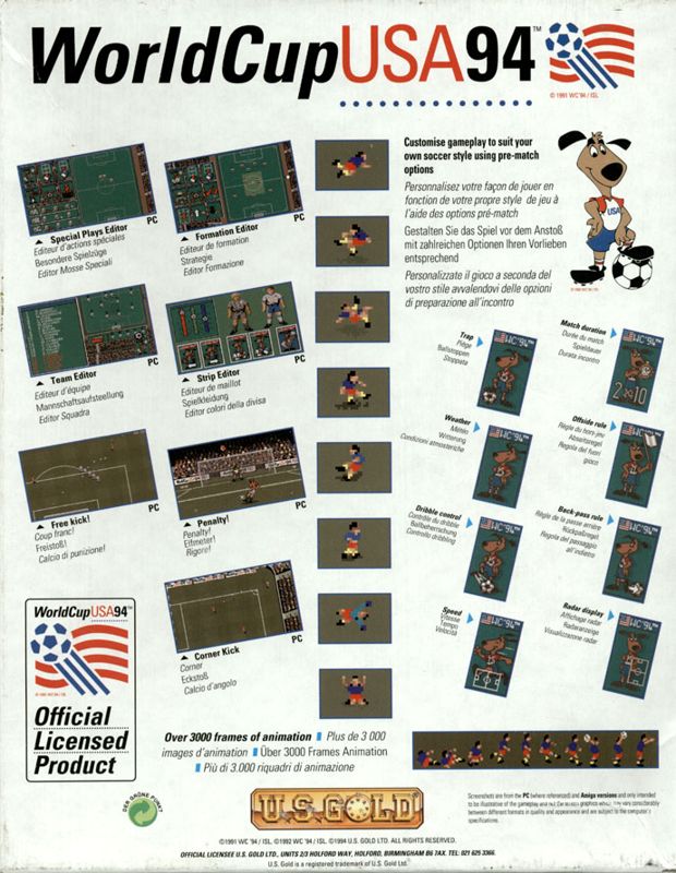 Back Cover for World Cup USA 94 (DOS)