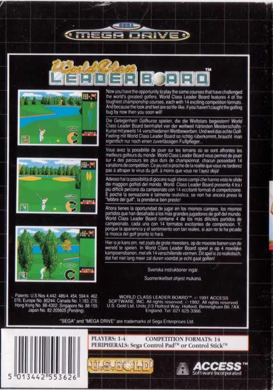 Back Cover for World Class Leader Board (Genesis)