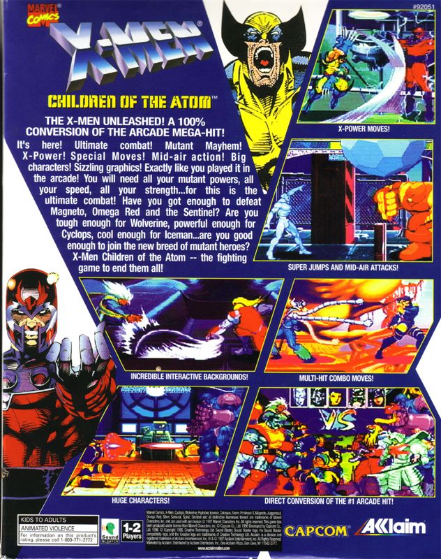 Back Cover for X-Men: Children of the Atom (DOS)