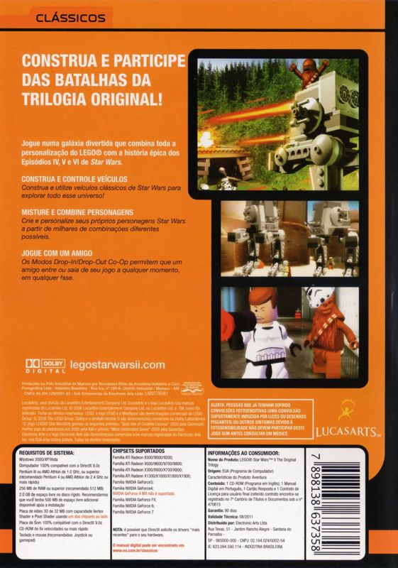 Back Cover for LEGO Star Wars II: The Original Trilogy (Windows) (EA Clássicos Brazil release)