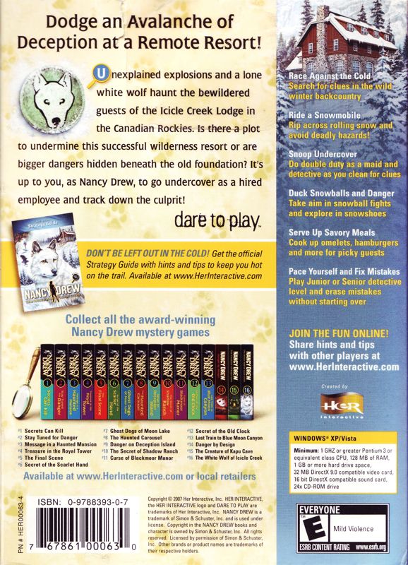 Back Cover for Nancy Drew: The White Wolf of Icicle Creek (Windows)