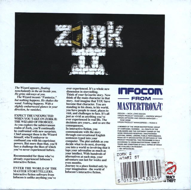 Back Cover for Zork II: The Wizard of Frobozz (Atari ST) (1991 Mastertronic Release)
