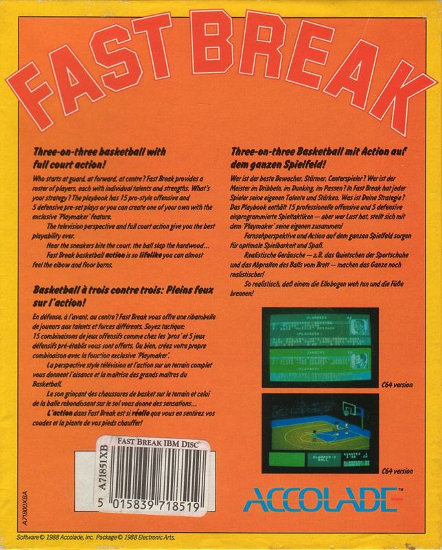 Back Cover for Fast Break (DOS)