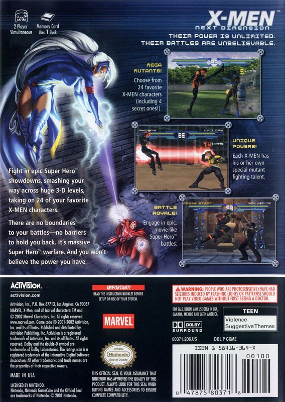 Back Cover for X-Men: Next Dimension (GameCube)