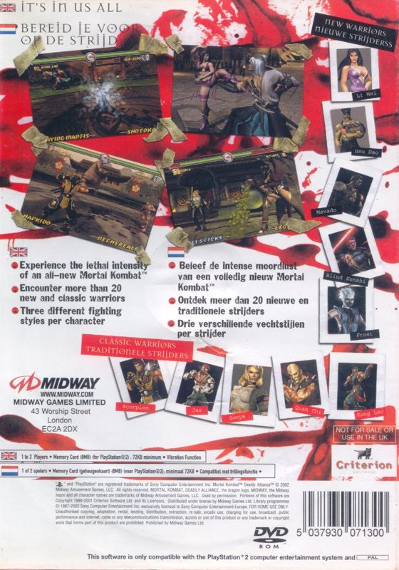Back Cover for Mortal Kombat: Deadly Alliance (PlayStation 2)