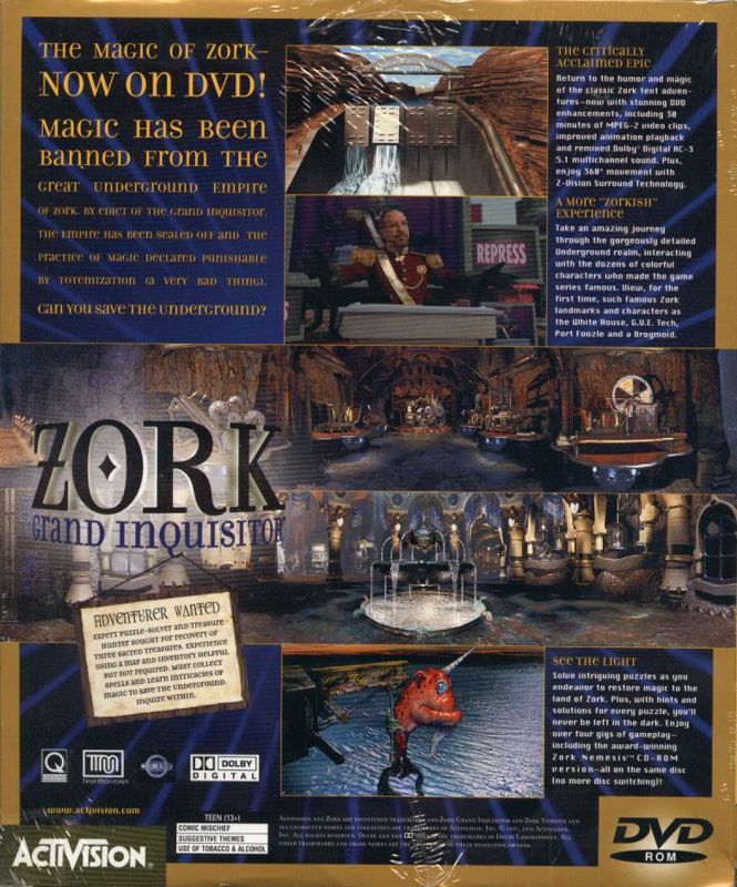 Back Cover for Zork: Grand Inquisitor (Windows) (DVD Version)