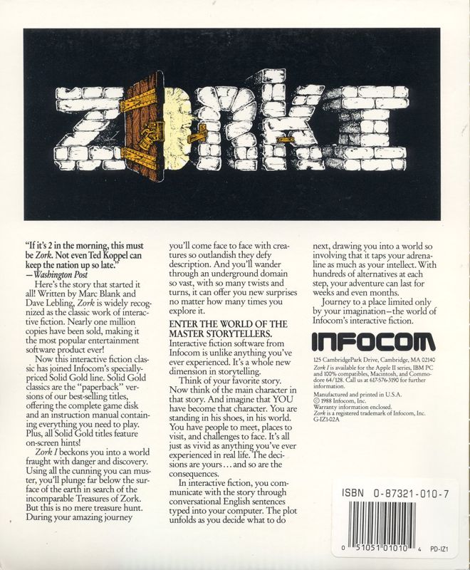 Back Cover for Zork: The Great Underground Empire (DOS) (Solid Gold Release)