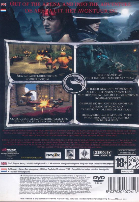 Back Cover for Mortal Kombat: Shaolin Monks (PlayStation 2)