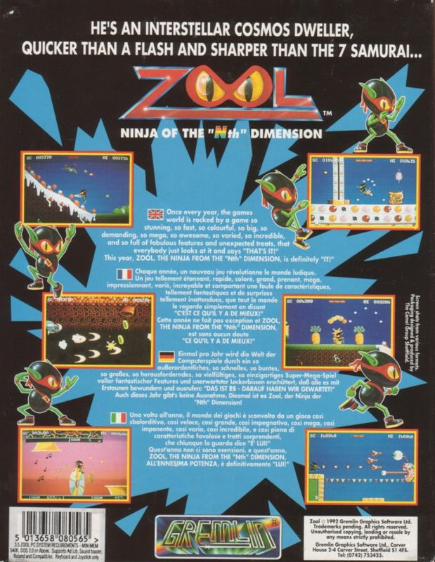 Back Cover for Zool (DOS)