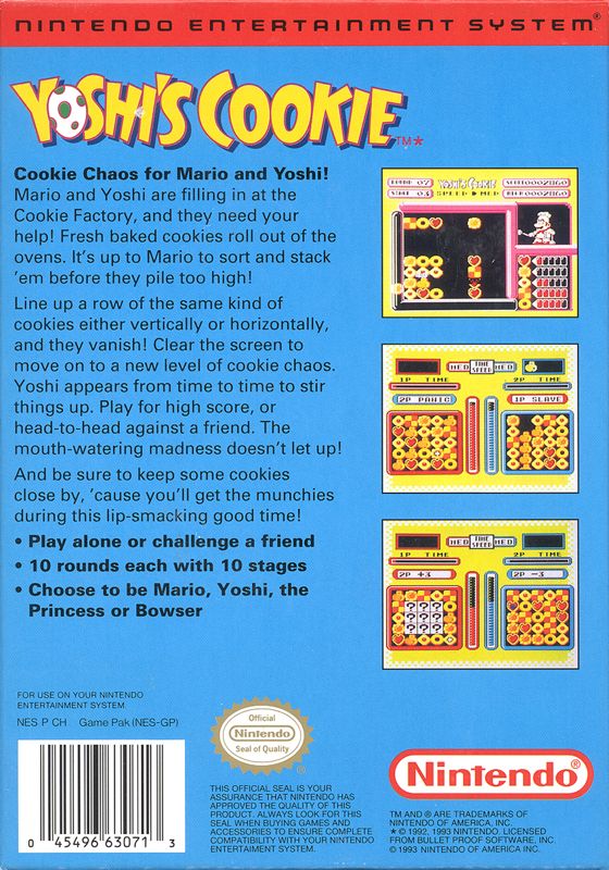 Back Cover for Yoshi's Cookie (NES)