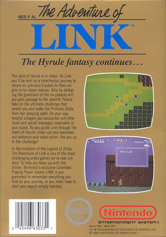Back Cover for Zelda II: The Adventure of Link (NES)