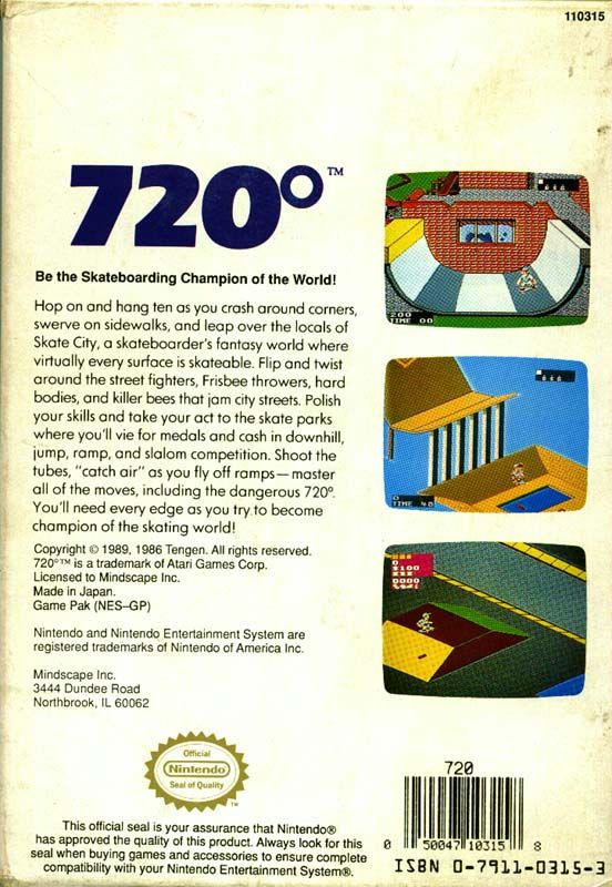 Back Cover for 720º (NES)